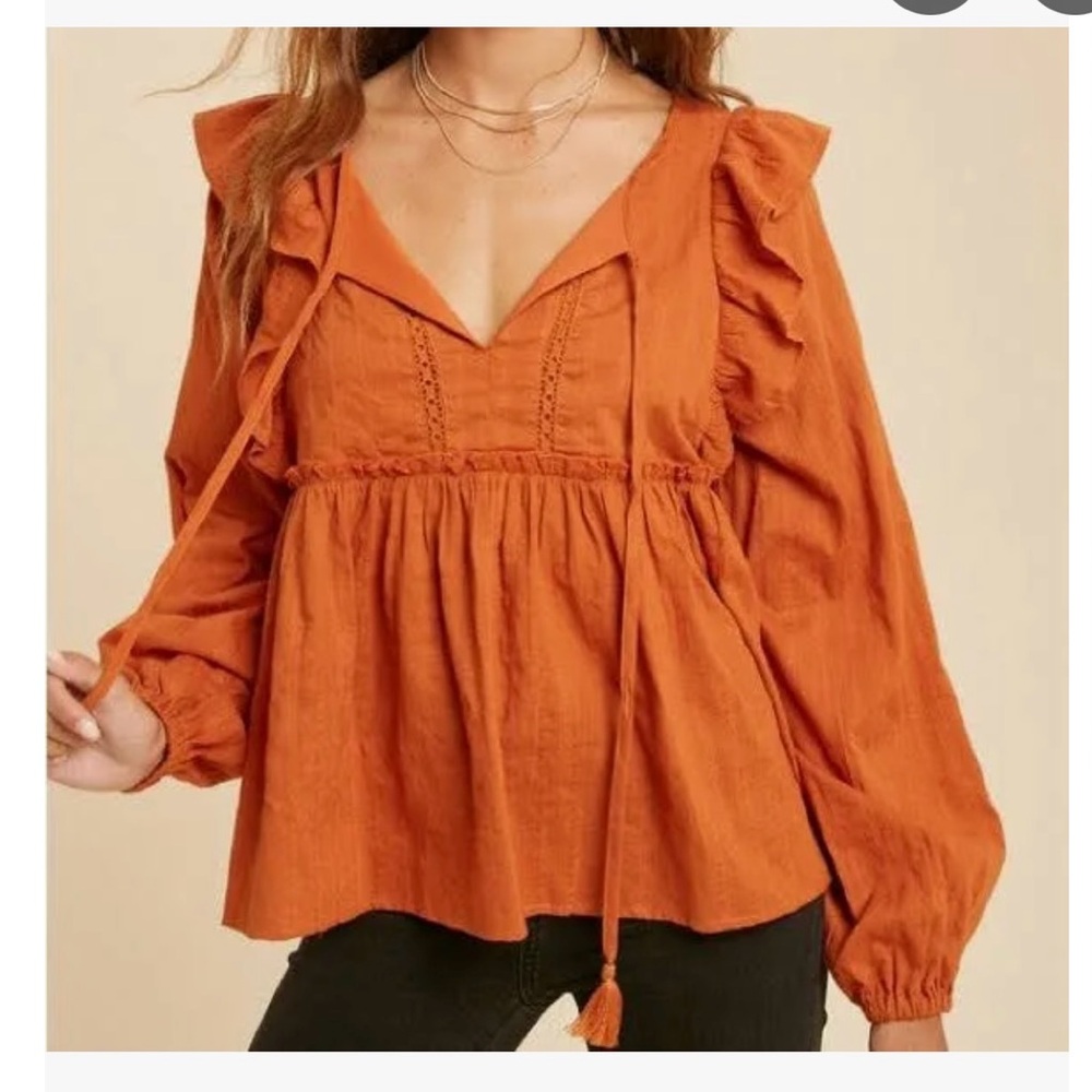 In Loom Boho Blouse in Burnt Orange, Size L